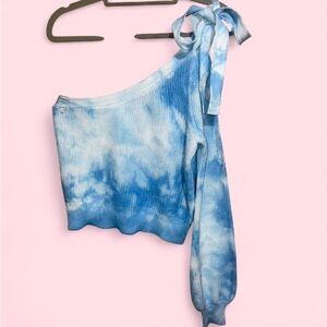 Blue Blush Sky Blue Tie-Dye One-Shoulder Blouse